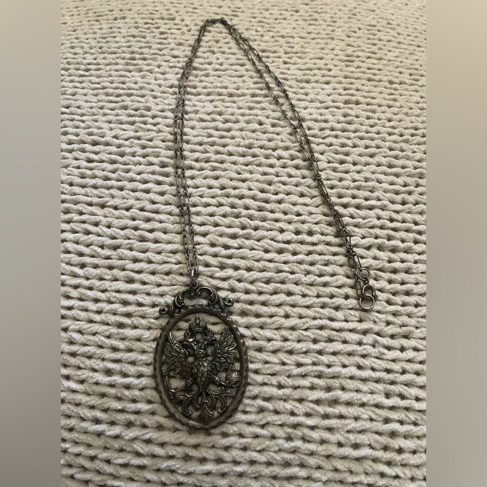 Vintage Large Rare Antique Double Headed Eagle 800 Silver
Pendant 28” chain